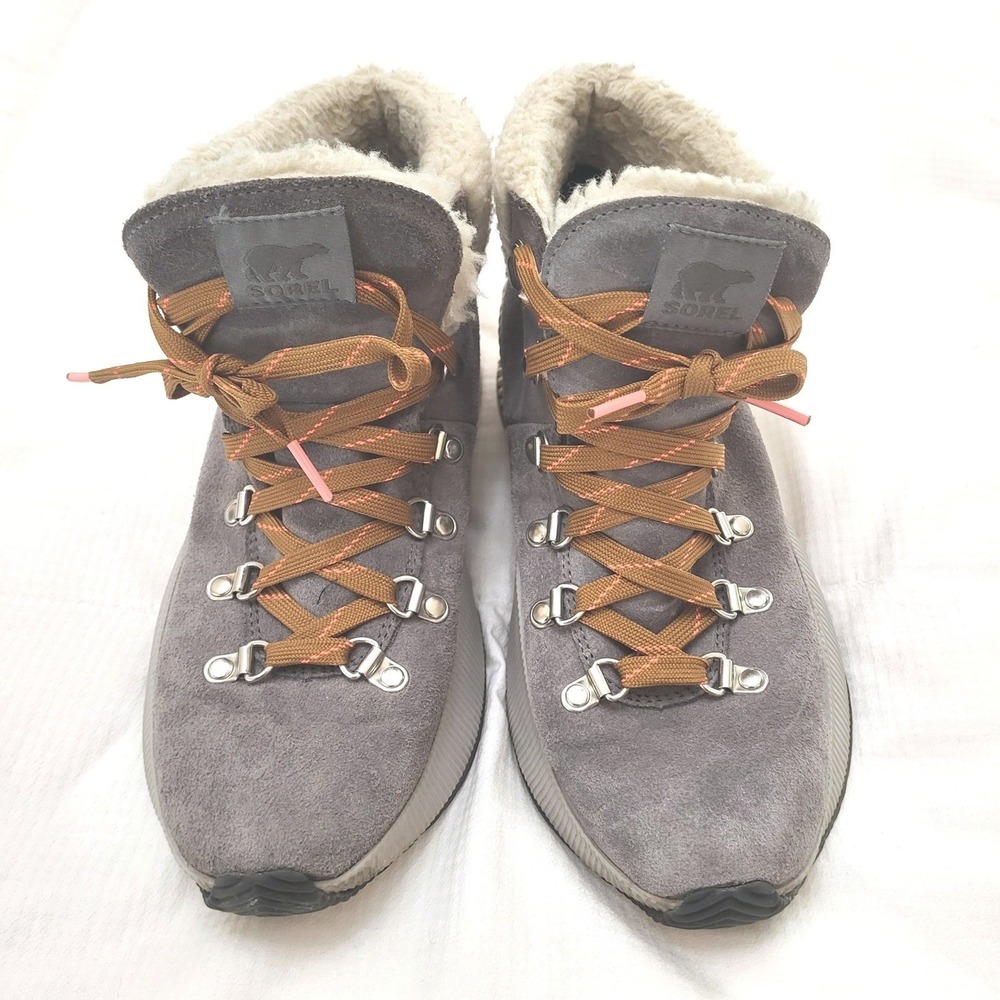 Sorel Out 'N About III Quarry Gray Conquest Suede Waterproof Faux Fur Boots 9.5 - Picture 3 of 11